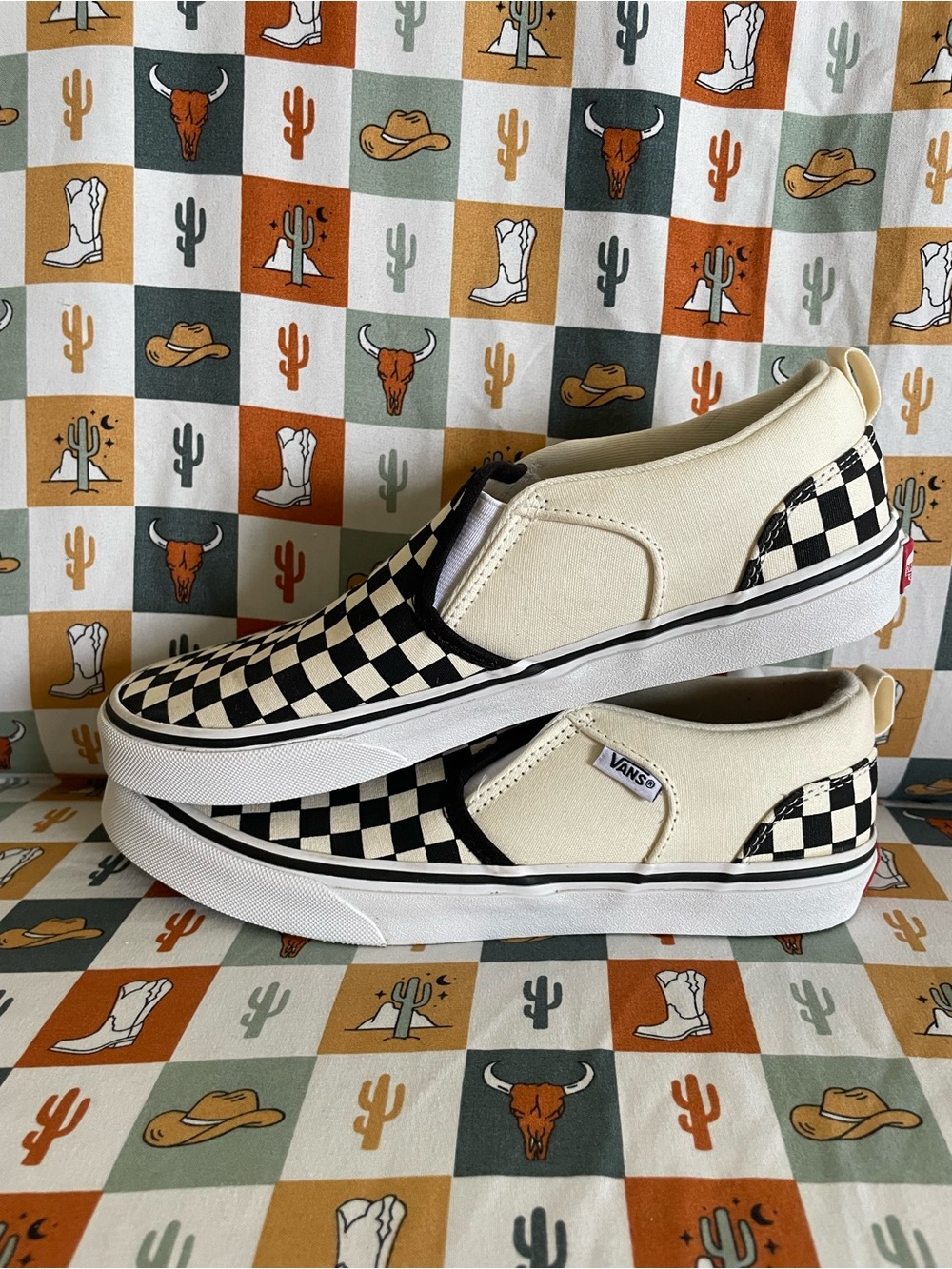 Vans Kids Checkerboard Slip-On Sneakers - Black & White - Picture 4 of 6